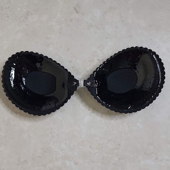 Self Adhesive Bra A Cup Backless Seashell Scallop Black - Picture 2 of 8
